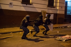La Paz, Bolivia. 7th Nov 2019. The Police defended together with government supporters the access to the main square of La Paz, Plaza Murillo. Opposition supporters used fireworks and dynamite, but had to withdraw after the heavy use of tear gas by the Bolivian riot Police (UTOP). Radoslaw Czajkowski